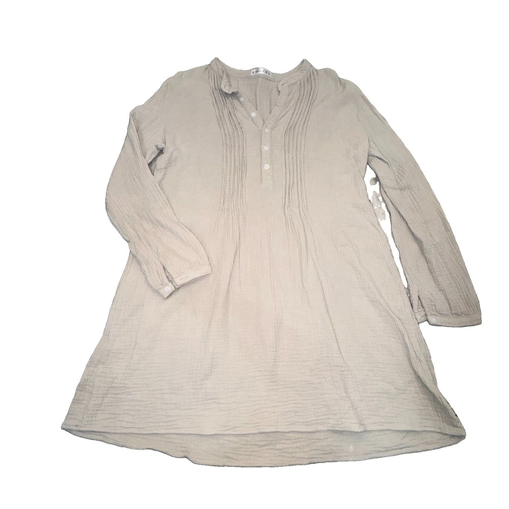 R. Vivimos Cotton Gauze Tunic Beige Tan Minimalist Lageook Shirt Coverup Sz M